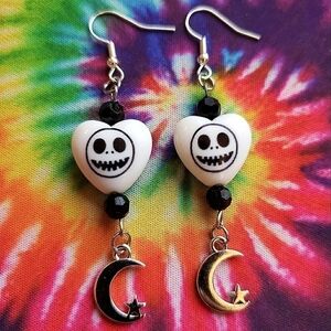 HANDMADE The Nightmare Before Christmas Jack Skellington Moon Dangle Earrings